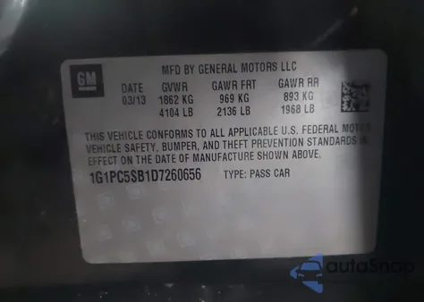 2013 Chevrolet Cruze 1Lt Auto from USA, damaged, VIN 1G1PC5SB1D7260656